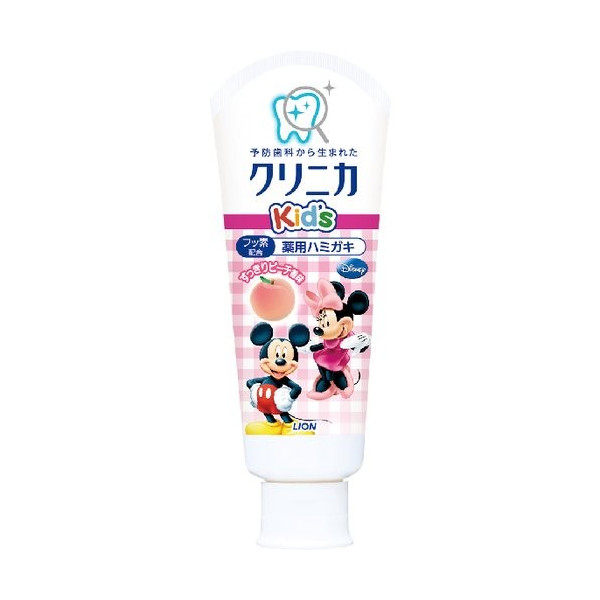 日本 獅王LION Disney米奇防蛀固齒兒童牙膏 可吞食 桃子口味 60g