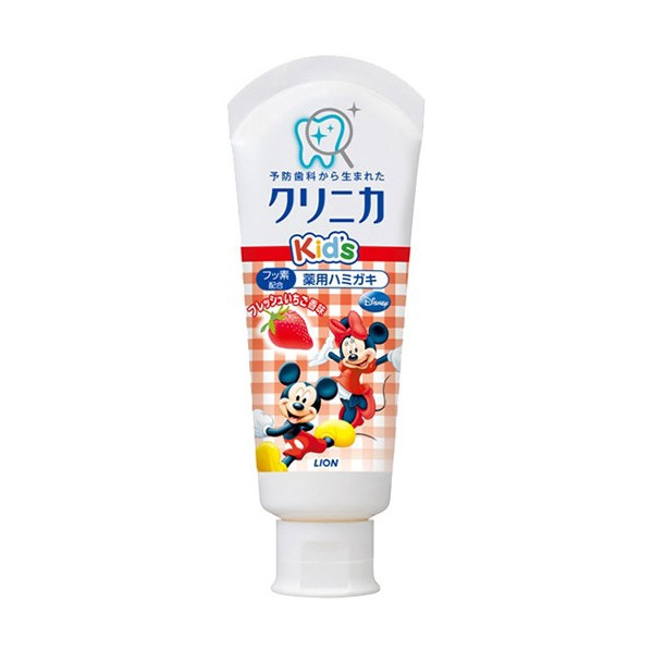 日本 獅王LION Disney米奇防蛀固齒兒童牙膏 可吞食 草莓口味 60g