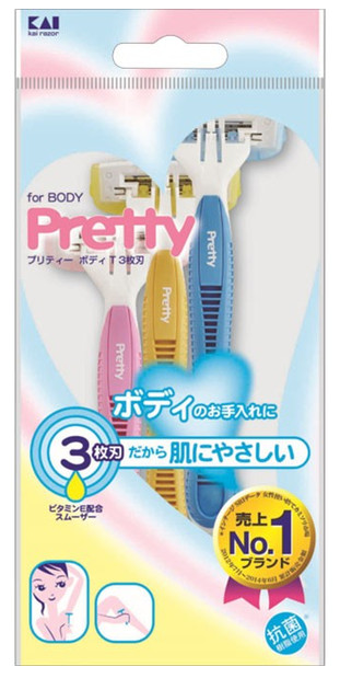 貝印pretty女士身體用T型3刀刃剃刀（3把裝）