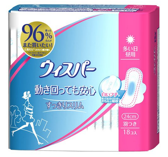 Whisper清爽量多日用有翼衛生巾24cm（18片）