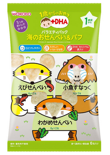 和光堂DHA3種餅乾綜合包（蝦仙貝/小魚泡芙/海帶仙貝）IOP1  6包