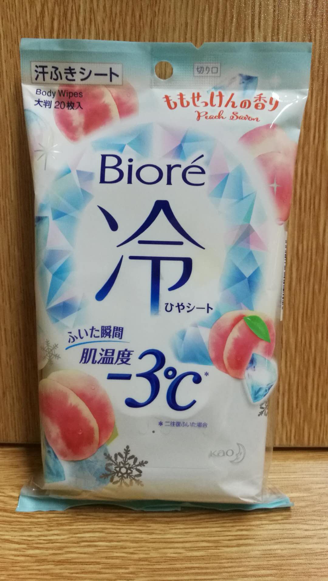花王碧柔Biore冷感濕巾蜜桃香皂香味 大尺寸20片入